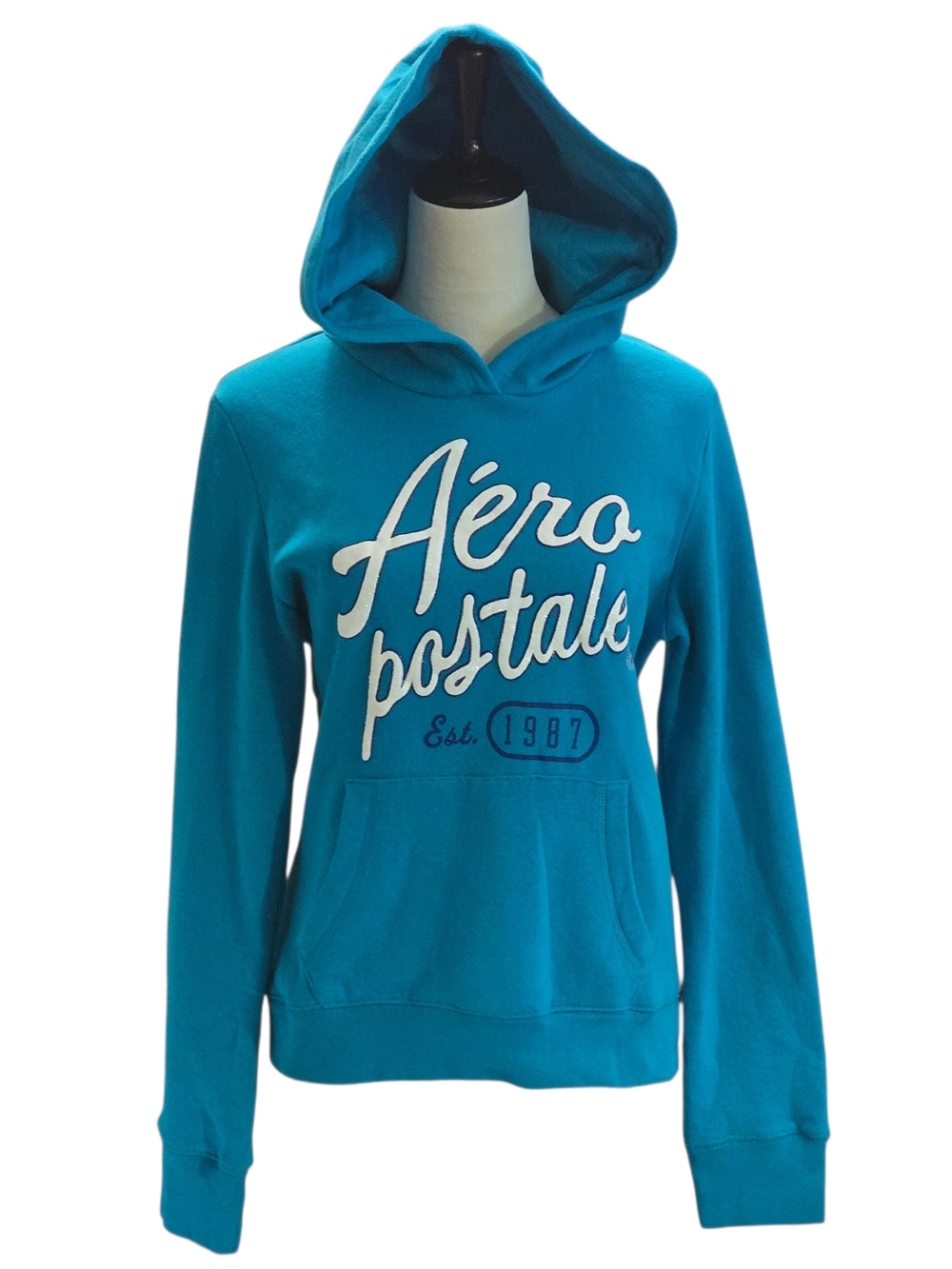 Aéropostale “Eighty-Seven” Women’s Large Hoodie Teal Blue Script Logo Pullover
